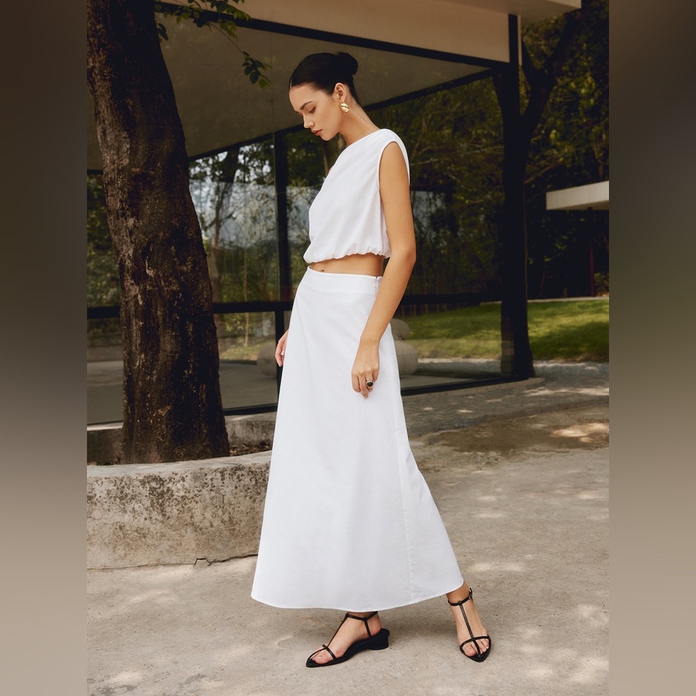 Commense Cotton & Linen Solid Maxi Skirt - Picture 6 of 13